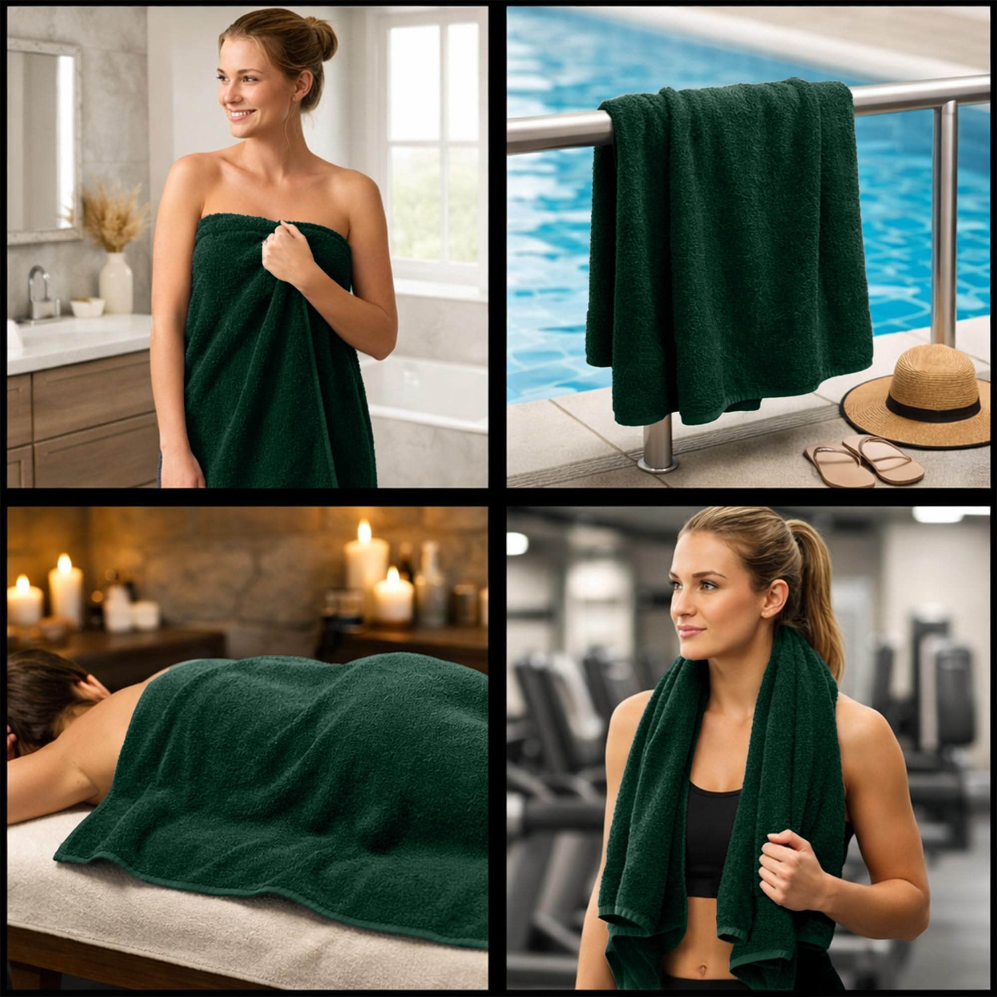 RIVERSIDE 8 Piece Cotton Towel Set 2 Bath 27x54 and 2 Hand Towels 16x28 with 4 Washcloths 12x12 Soft Absorbent - Hunter Green