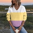 thumbnail image 2 of Atogsazn Womens V Neck Sweatshirt Casual Striped Long Sleeve Pullover Sweatshirts Fall Tops Clothes Outfit 01-Yellow M Fashion, 2 of 6