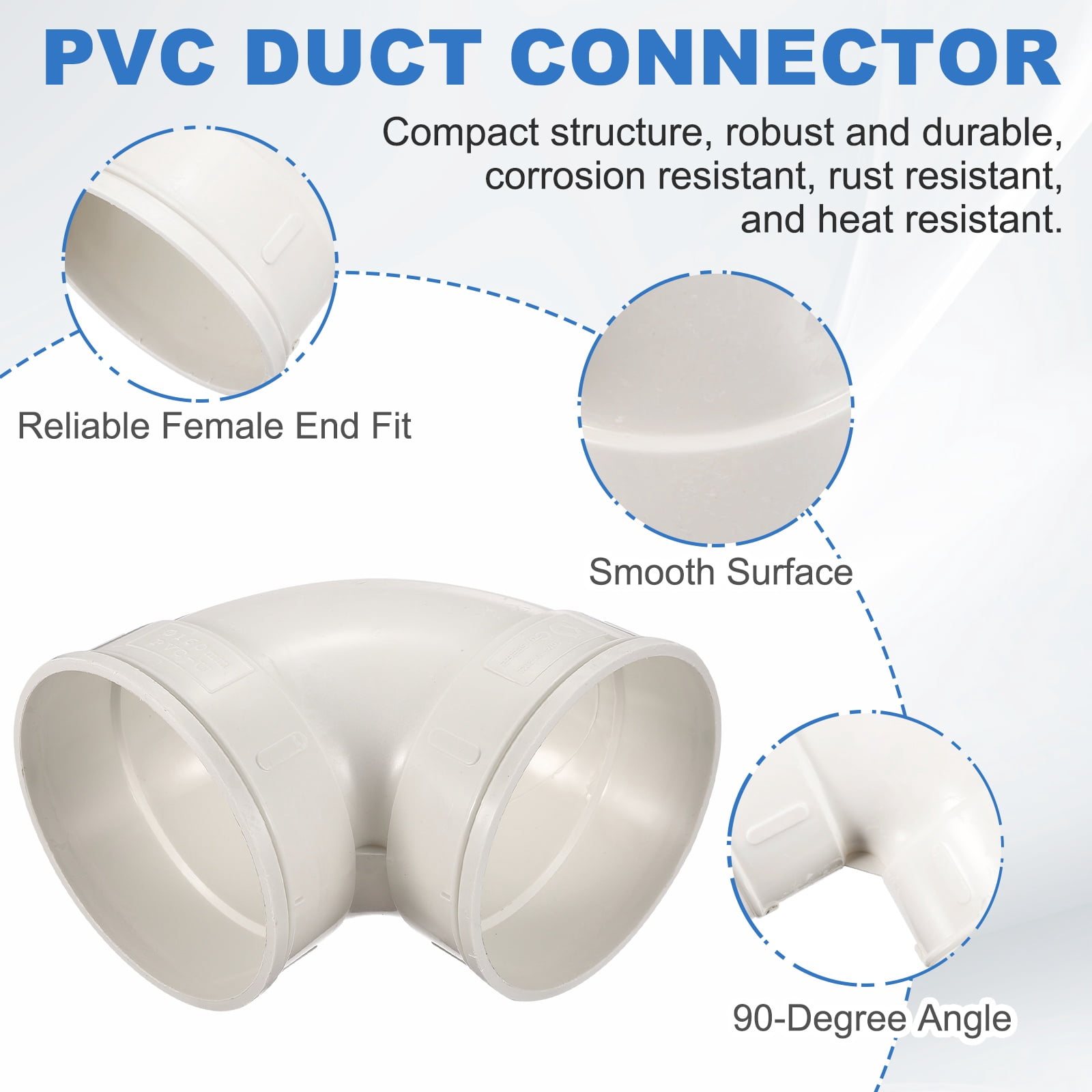 Uxcell Plastic 90 Degree Elbow (6" / 160mm ID, White) - Round Plastic Duct Coupler Pipe Connector Coupling Adapter Fitting, Fits Air Ventilation Exhaust Drain Waste Vent DWV Systems