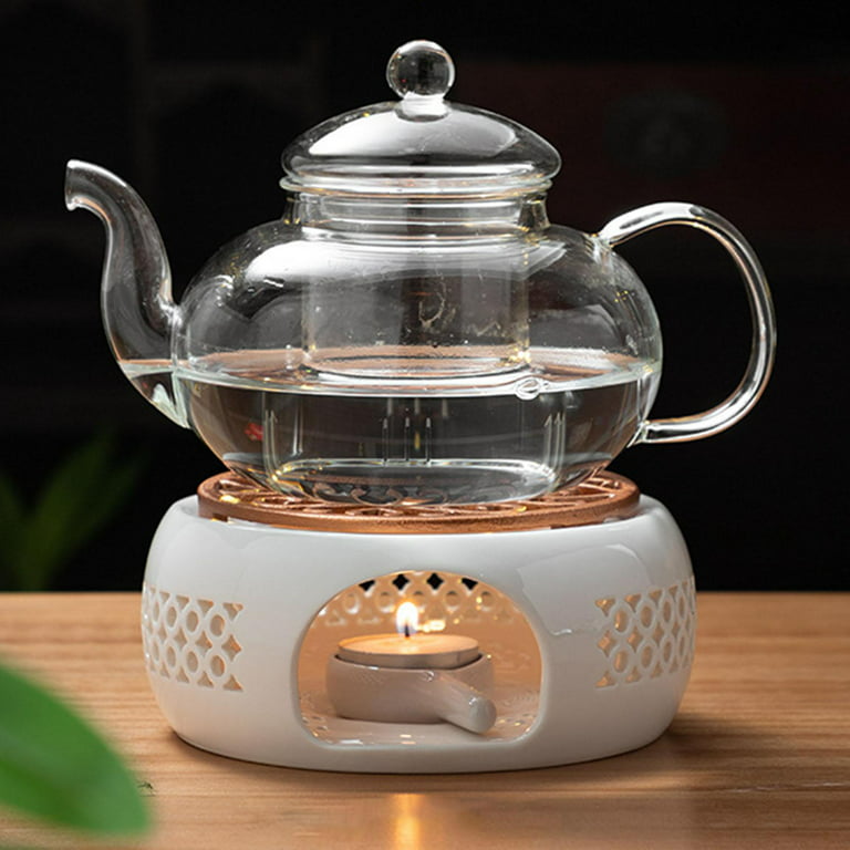 Teapot Warmer Ceramic, Tea Light Warmer, White Round Teapot Stove Heater  Base with Spoon and Stove Mat, Porcelain Tealight Heater Tealight Heater