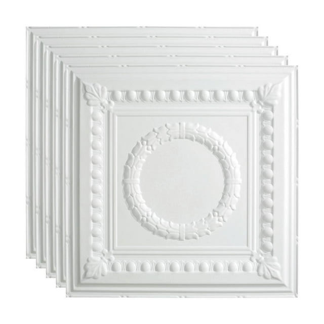 FASÄDE Rosette Decorative Vinyl 2ft x 2ft Lay in Ceiling Panel in Matte White (5 Pack)