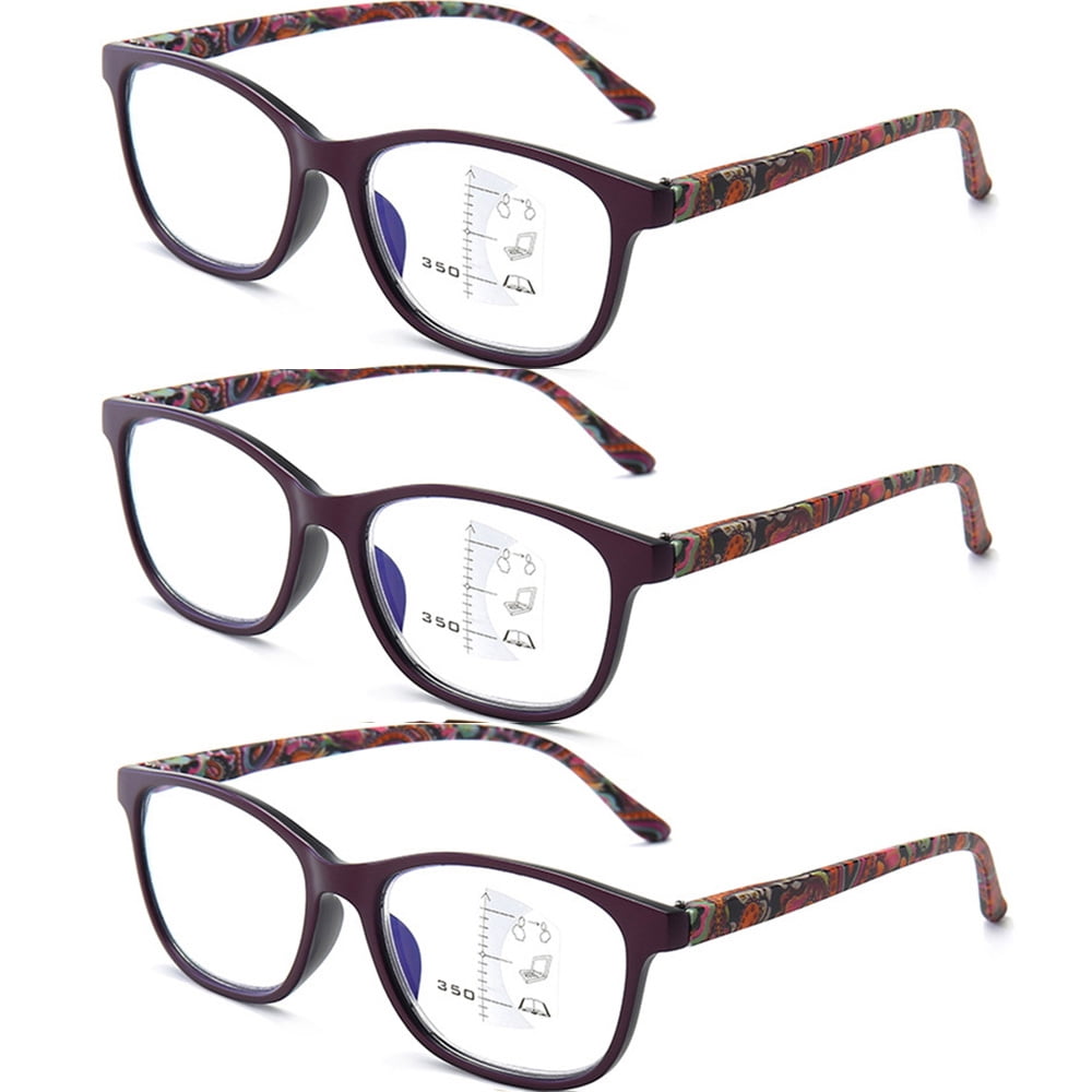 3 Pairs Progressive MultiFocus Reading Glasses Blue Light Blocking