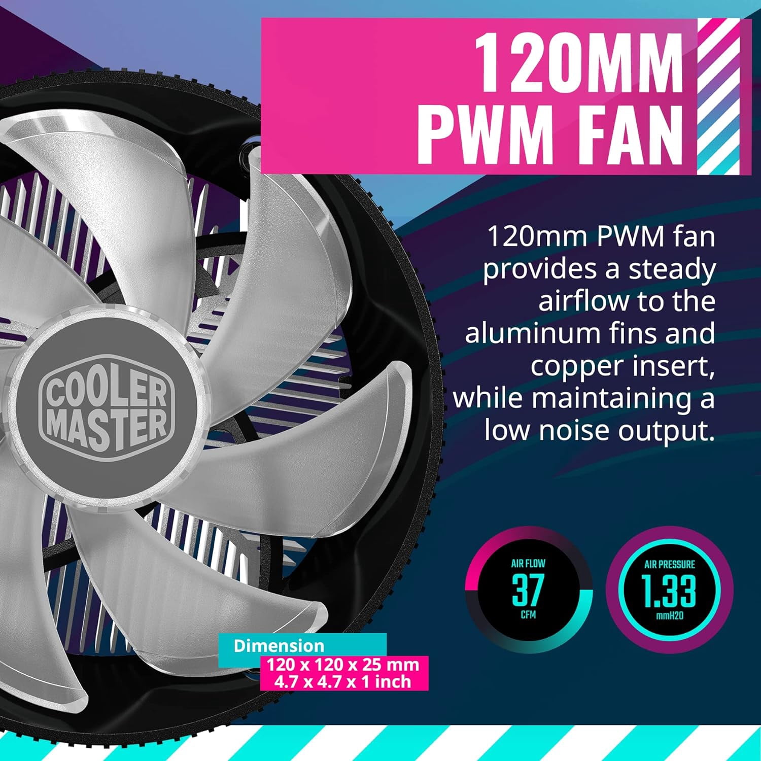 i70C ARGB Low Profile CPU Air Cooler for Intel LGA 1700 / 1851 Only – 120mm PWM ARGB Fan, 95W TDP, Copper Core Base, Black Aluminum Heatsink