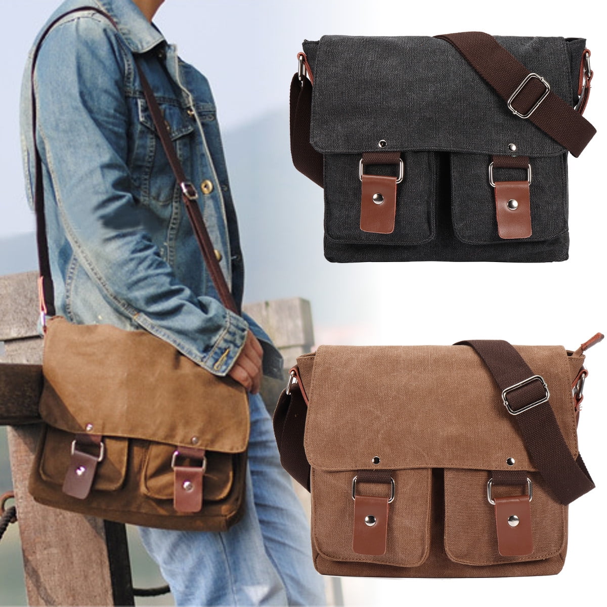 Vintage Leather Messenger Shoulder Bag Mens Laptop Satchel School Crossbody Bag
