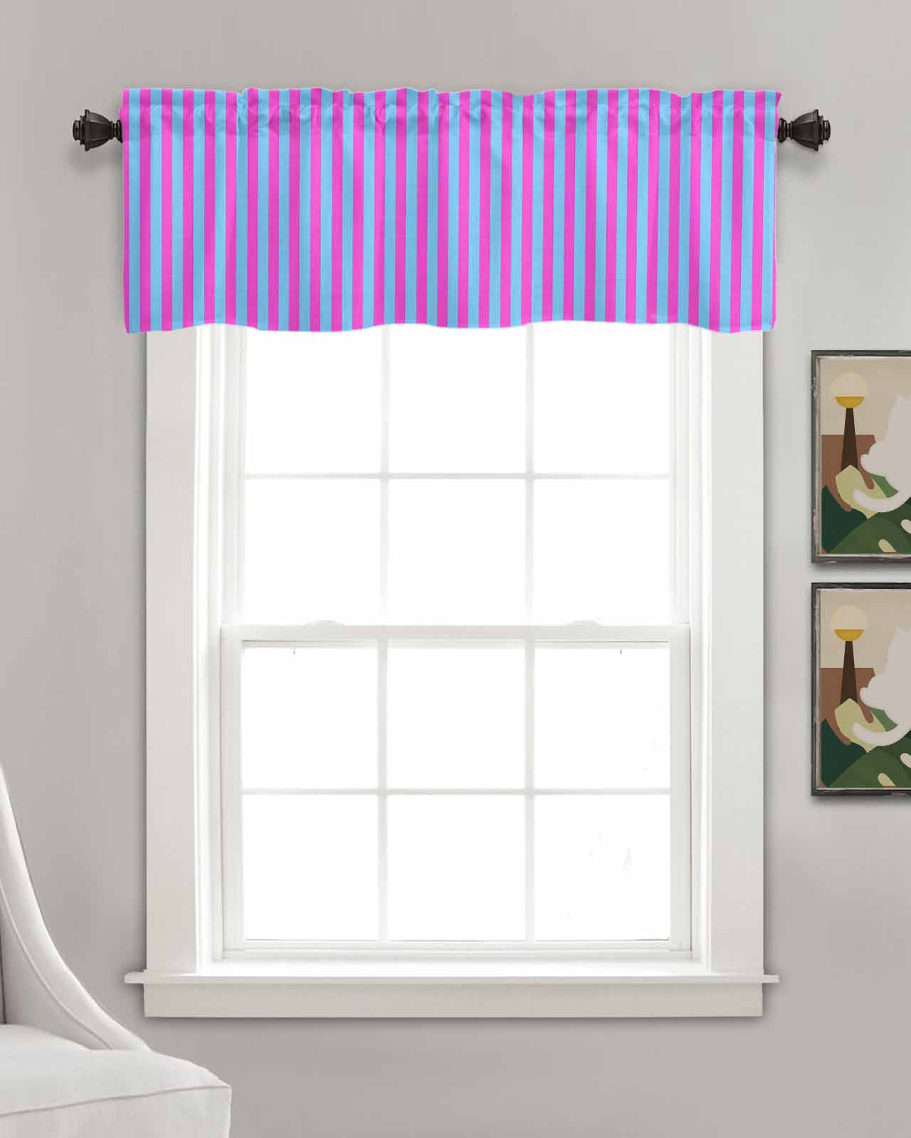 Purple Striped Kitchen Valances for Windows Farmhouse Linen Window Valance Curtain for Living Room Window Treatment Geometric Pink Vertical Solid Rainbow Valance Rod Pocket Topper Drape, 42 x 12 Inch