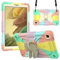 Allytech for Samsung Galaxy Tab A7 Lite 8.7" Case 2021, SM-T220/SM-T225 Cover Kidsproof, Cute Butterfly Cover with Shoulder Strap Hard PC Soft Silicone Drop Proof Kickstand Case, Colorful Pink Beige