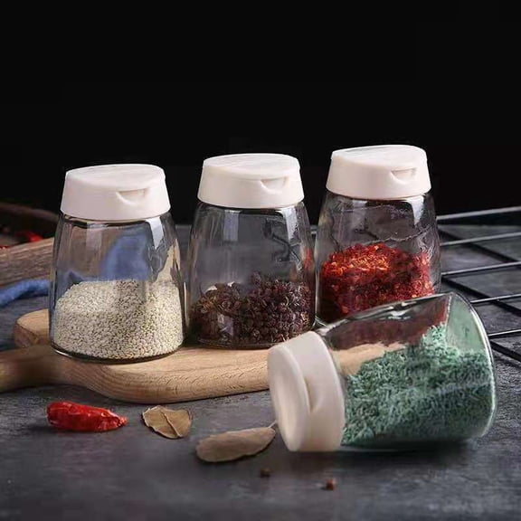 4pcs Kitchen Household Salt and Msg Glass Creative Barbecue Seasoning Jar with Lid Double-Opening Seasoning Bottle