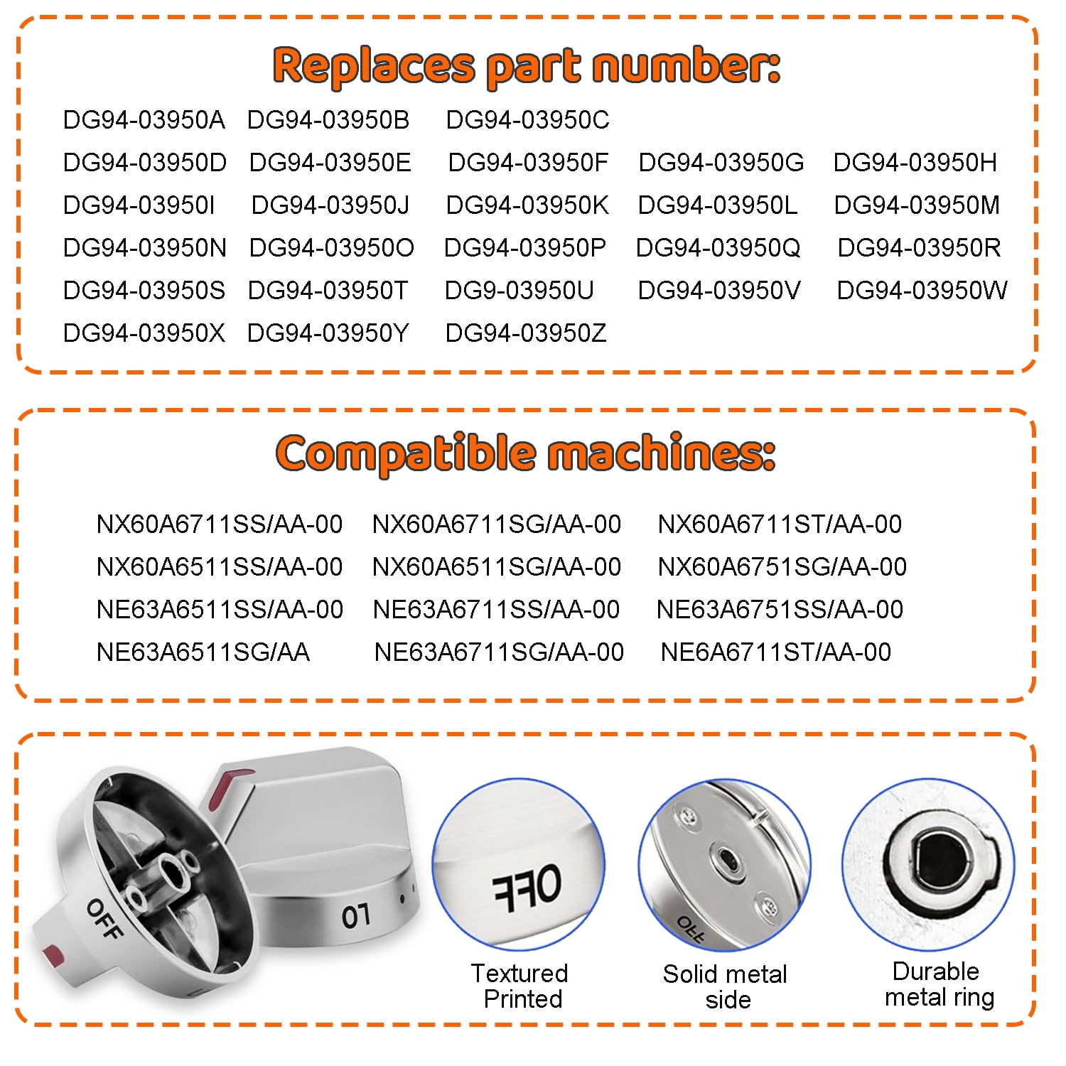DG94-03500A/Z for Samsung Electric Stove Knob Replacement, DG94-03500V DG94-03500W Knobs Compatible with Samung Electric Range NE63T8111SS/AA NE63T8311SS/AA NE63T8751SS/AA