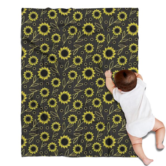 Black Sunflower Leaf Pattern Blanket,Comfortable Soft Flannel Throw Blanket,All Season,Warm Lightweight Blankets for Sofa Bed Couch Living Room Chair,30"x40"