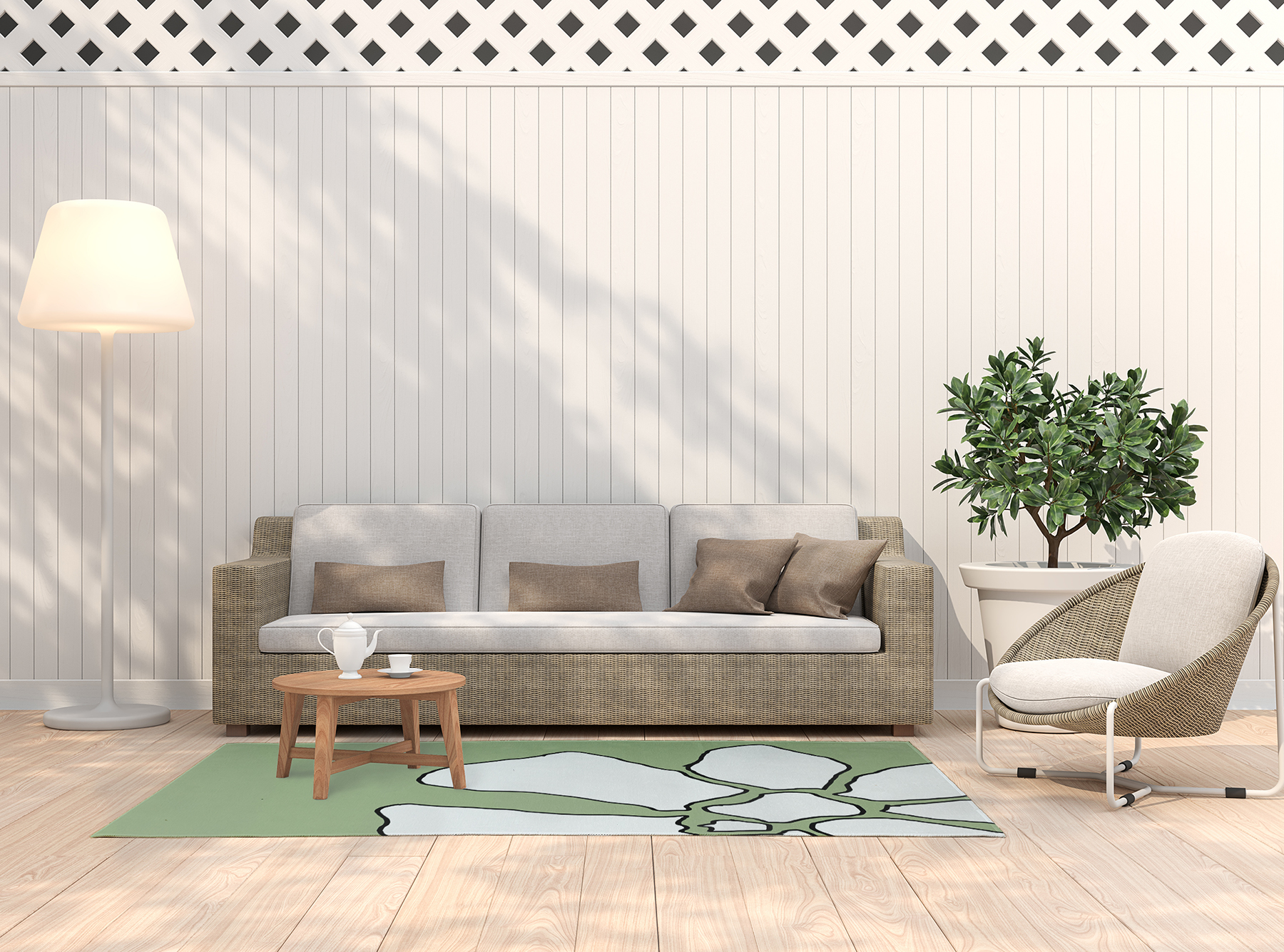 Simply Daisy 5' x 7' Green Petal Lines Spring Chenille Indoor/Outdoor Rug