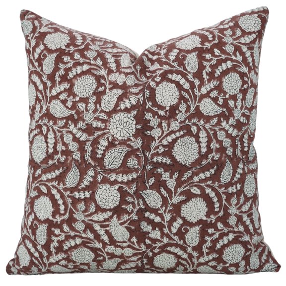 Fabdivine Throw Pillow Cover with Hand Block Print Decorative, 12"X20", Red, Gopi