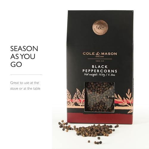 Cole & Mason Gourmet Spice Refill Box - Pairs Well with Chicken, Beef, Pork & More - Peppercorn Refill for Pepper Mill Grinder - Black Pepper 5.3 Oz Box