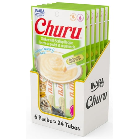 UPC: 0857276007413 | INABA Churu Creamy Lickable Purée Cat Treat w Taurine 0.5 oz 24 Tubes Chicken w Scallop Recipe