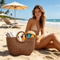 thumbnail image 4 of Handmade Straw Rattan Woven Semicircle Tote Bag, Summer Beach Handbag for Women, Portable Half-Moon Shape Shoulder Bag for Travel Vacation Daily Shopping, B, 4 of 7