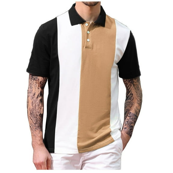 KIHOUT Mens Athletic Stripe Shirts Stylish Turndown Collar