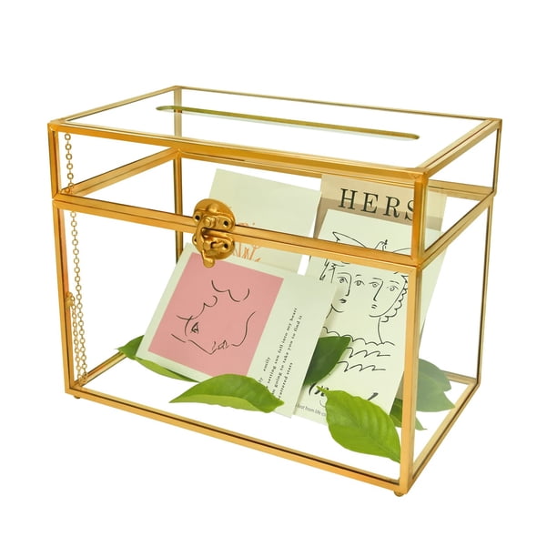 Caja de tarjetas YIMORENCE V, caja de sobres de cristal dorado para bodas