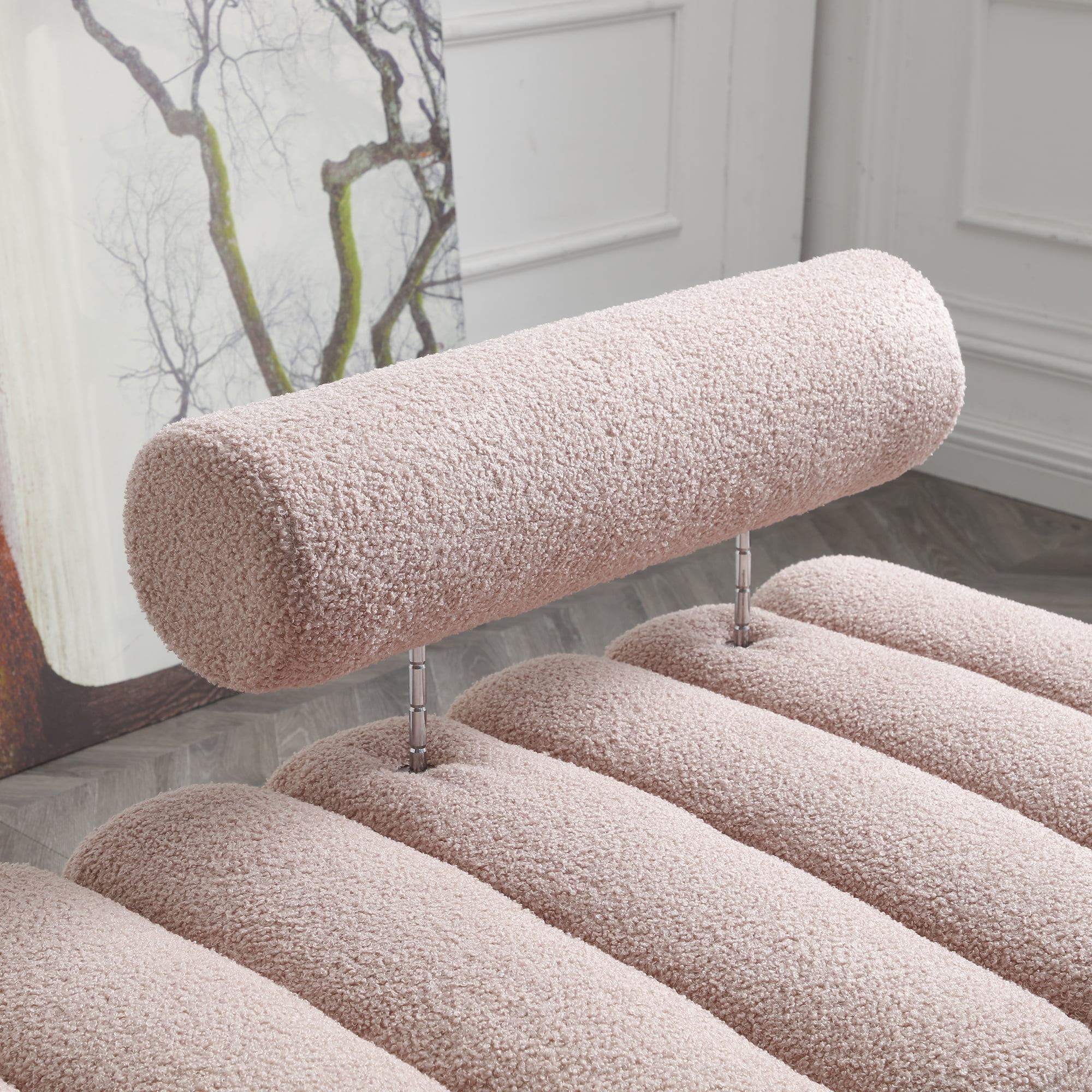 Miniyam Upholstered 53" Upholstered Bench for End of Bed with Gold Metal Legs, Pink