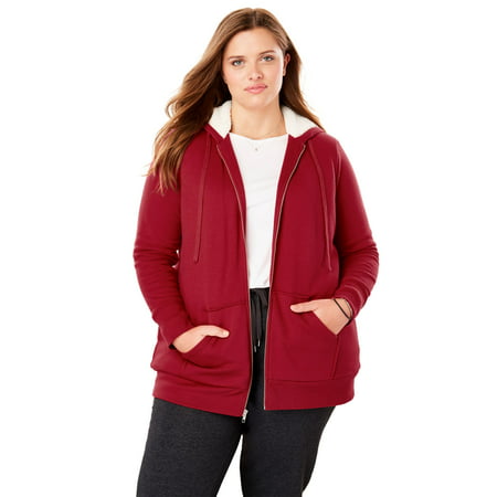 Woman Within - Plus Size Sherpa-lined Fleece Hoodie - Walmart.com