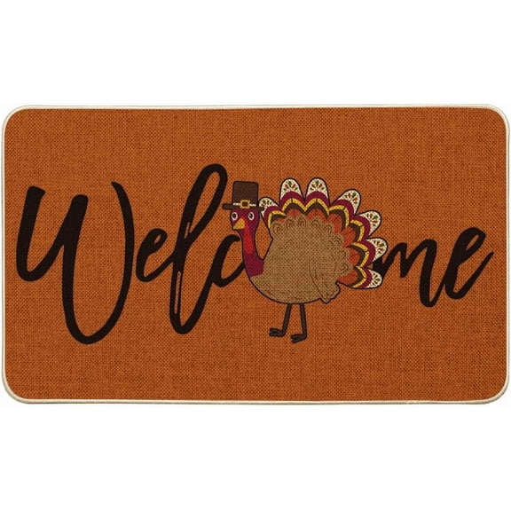 Artoid Mode Orange Turkey Thanksgiving Welcome Doormat, Thanksful Home Decor Low-Profile Switch Rug Door Mat Floor Mat for Indoor Outdoor 17x29 Inch