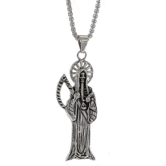 Hip Hop Vintage Holy Saint Death Santa Muerte Big Skull Biker Pendant Gold Color Necklace Stainless Steel Man Religious Jewelry