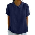 thumbnail image 2 of Sweet Home Farm Short Sleeve Shirts for Women With Pockets Breathable Cotton Linen Loose Large Size Slimming Lapel Shirt Top T Shirts for Women Dark Blue, 2 of 5