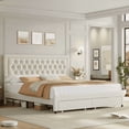 thumbnail image 1 of Homfa Cadre de Lit Grand Format avec Rangement, Lit Plateforme Rembourré en Lin avec 2 Tiroirs de Rangement et Tête de Lit à Boutons Ajustable, Beige, 1 of 10