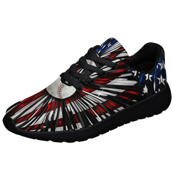Baseball American flag Shoes Sneakers for Women Men Black Size 3.5