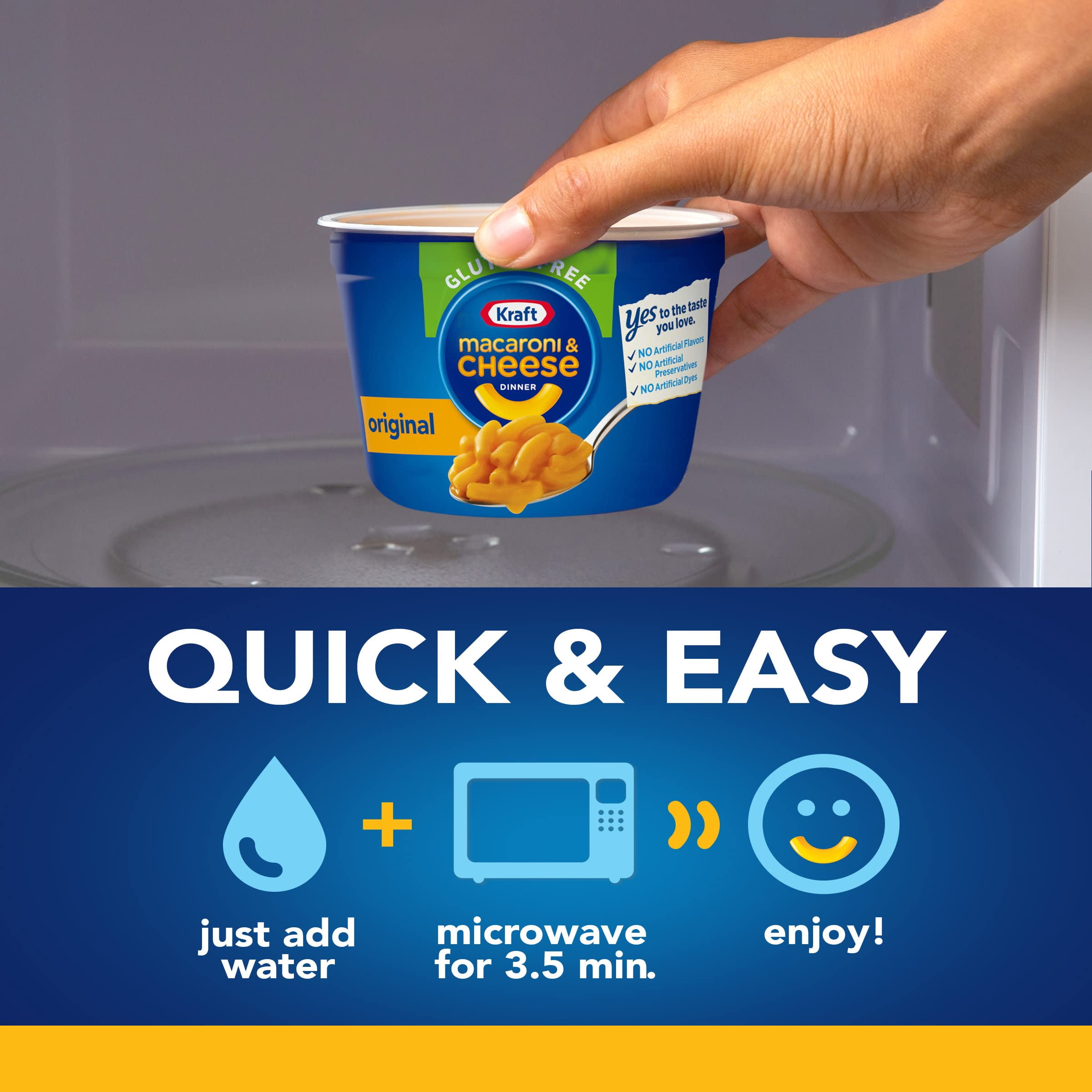 Kraft Gluten Free Original Mac and Cheese Cups Easy Microwaveable Dinner (Pack of 6)