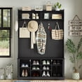 thumbnail image 4 of Hall Tree with Shoe Storage , Black Entryway Organizer with 7 Coat Hooks and Glass Door for Home, 4 of 7