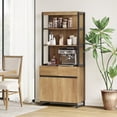 thumbnail image 4 of WAMPAT Modern 72" Tall Bookcase with Metal Base and Adjustable Shelves, Library Book Shelf with Storage Cabinet and Open Book Shelfs, Wood Bookshelf for Home Office, Living Room, Oak, 4 of 13