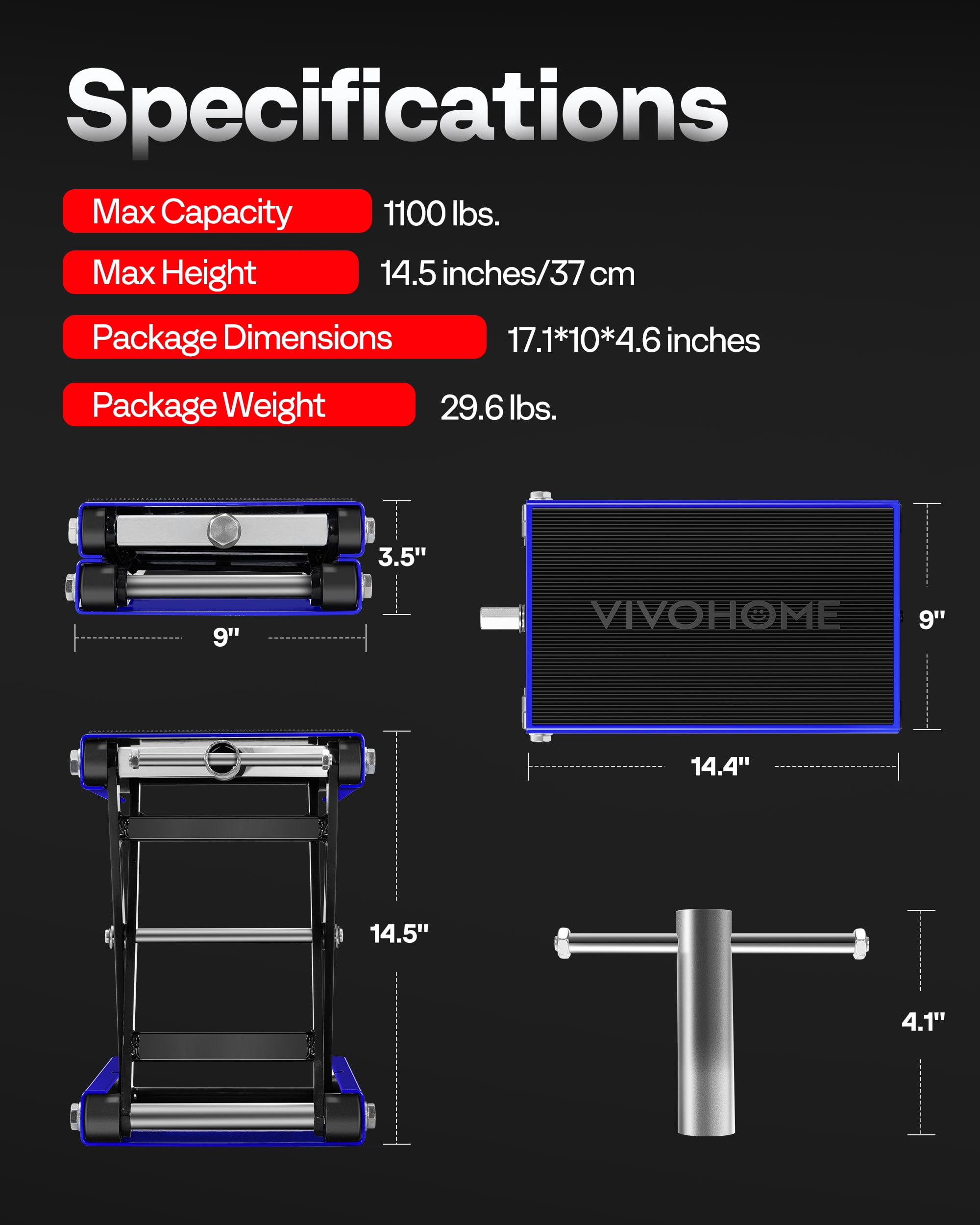 SPECSTAR Steel Motorcycle ATV Wide Deck Scissor Lift Jack Crank Hoist Stand 1100 lbs Blue