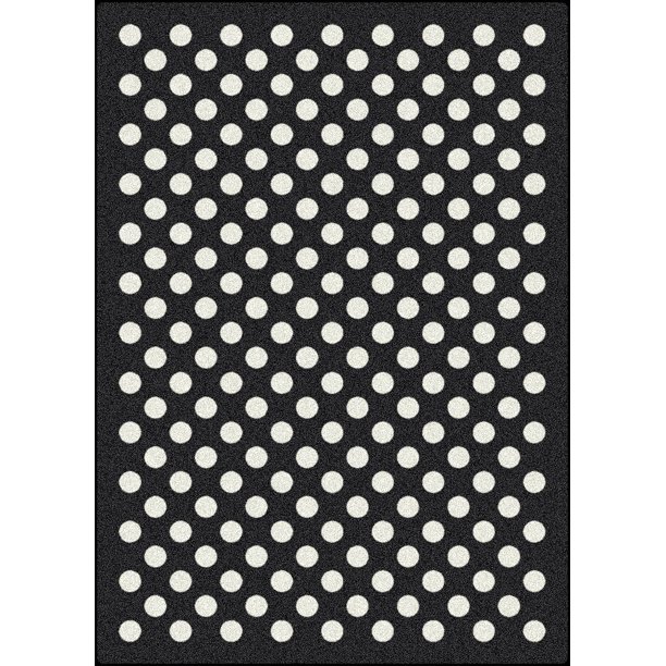 Milliken Black & White Area Rug Eclipse Nightfall Black Polka Dots