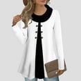 thumbnail image 2 of gakvbuo Plus Size Fall Tunic Tops with Buttons for Womens Cowl Neck Long Sleeve Top Patchwork Form Fitting Casual Shawl Neck A-Line Button Dressy Blouses Shirts Warm Splicing Pullover Sweatshirts, 2 of 6