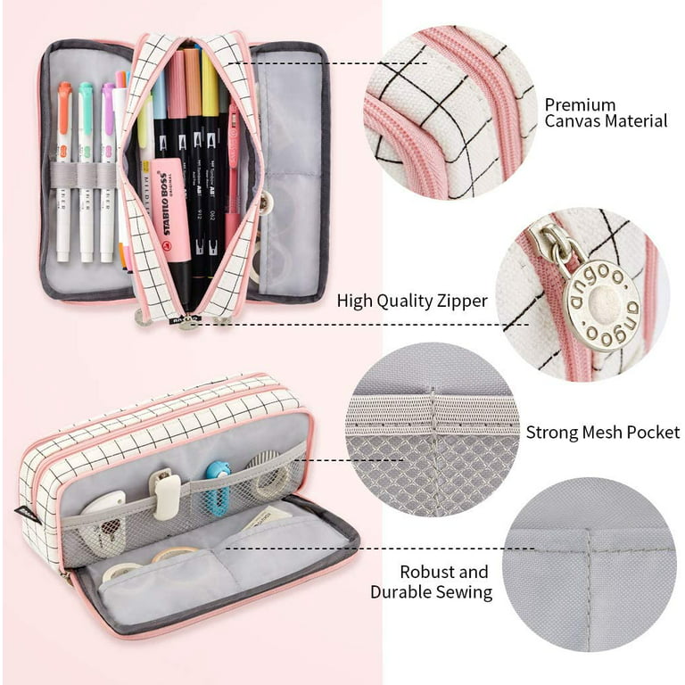 EASTHILL Large Capacity Colored Canvas Storage Pouch Marker Pen Pencil Case  Simple Stationery Bag Holder For Middle High School Office College Student  Girl Women Adult Teen Gift White Plaid • Welcome to