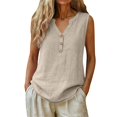 thumbnail image 4 of Harpily Womens Tank Tops Sleeveless Solid Color Decorative Buttons Cotton Linen Daily Office Yoga Workout Casual Shirts, 4 of 5