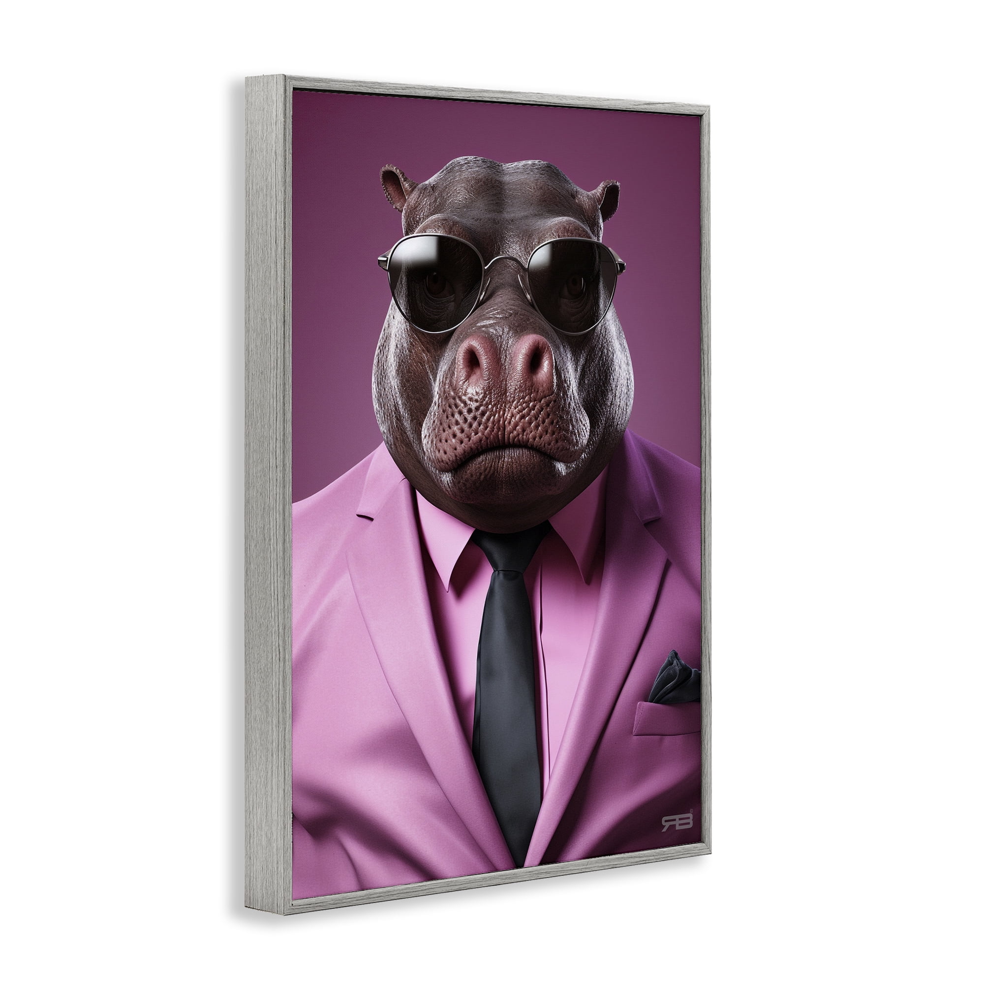 Stupell Industries Strong Hippo Purple Suit Animals & Insects Painting Gray Framed Art Print Wall Art, 20 x 30
