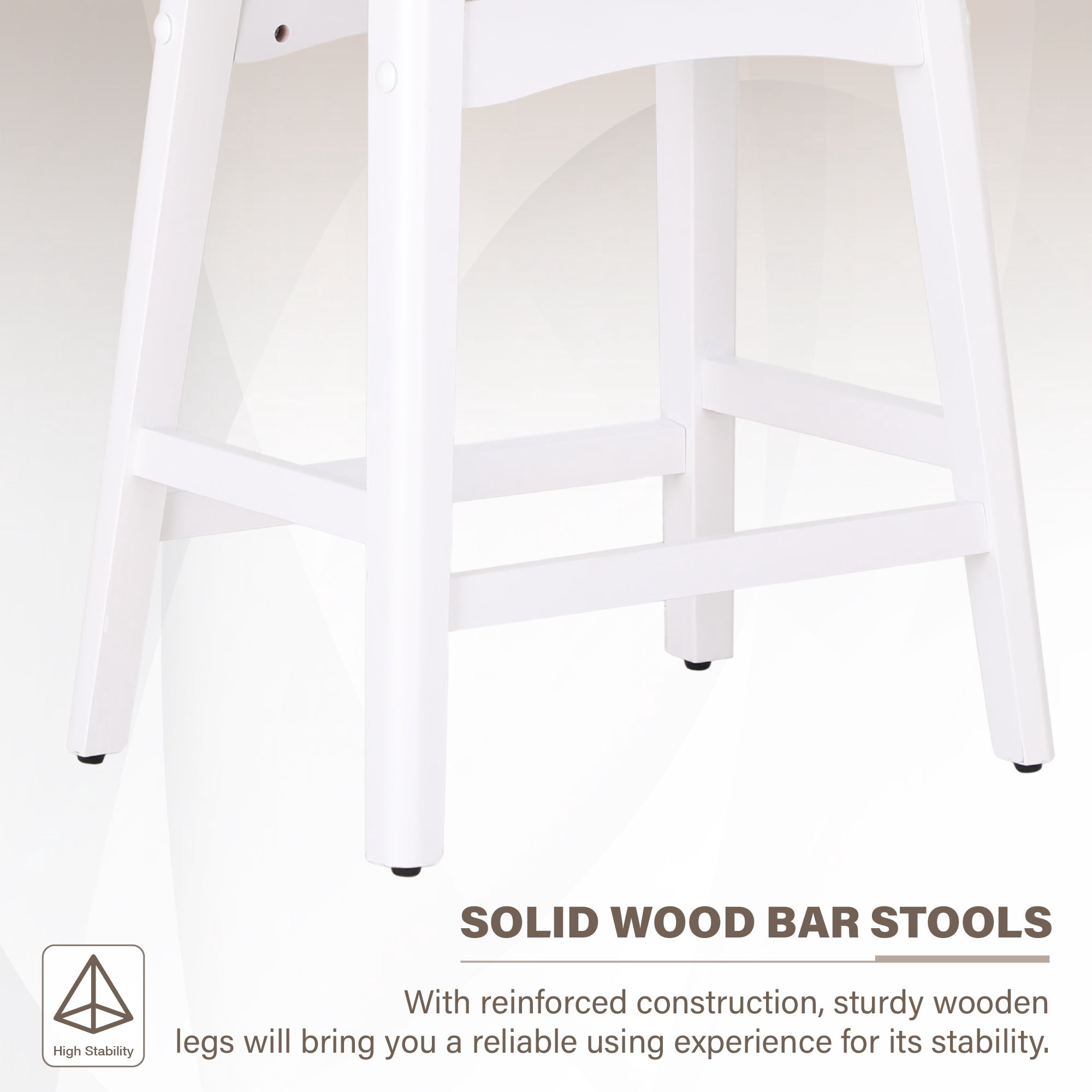 Summit Living 24 inch Counter Height Wood Bar Stools Set of 2 for Kitchen Saddle Backless Faux Leather Stools Chairs, White
