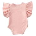 thumbnail image 2 of Styles I Love Infant Baby Girl Ruffle Sleeves Basic Romper Stripe Textured Jumpsuit Spring Summer Casual Outfit (Pink, 80/3-6 Months), 2 of 4