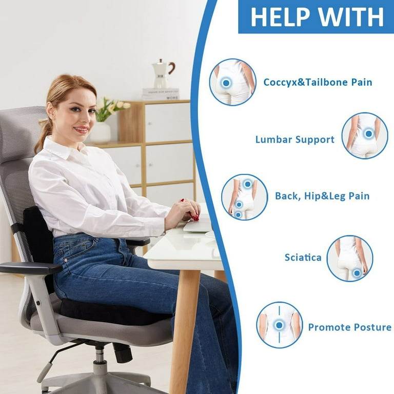 Memory Foam Seat Cushion Lumbar Support Relief for Back Sciatica Tailbone Office Chair Car Wheelchair Black Walmart