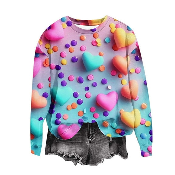 Qzwdhjm Long Sleeve Mock Neck Sweatshirt Valentine's Heart Print Pullover Romantic Cotton Tops for Women Hot Pink M