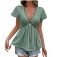 thumbnail image 5 of BangWanChi Blouses for Women Dressy Casual Womens Spring Outfits Casual V Neck Short Sleeve Solid Color Shirts Lightweight Fashion Tunic Pullover Blouse, 5 of 5