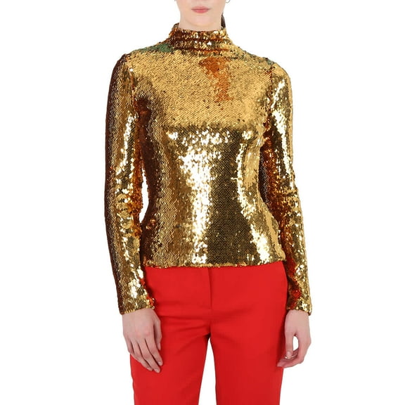 Burberry Ladies Gold Sequinned Turtleneck Top, Size X-Small