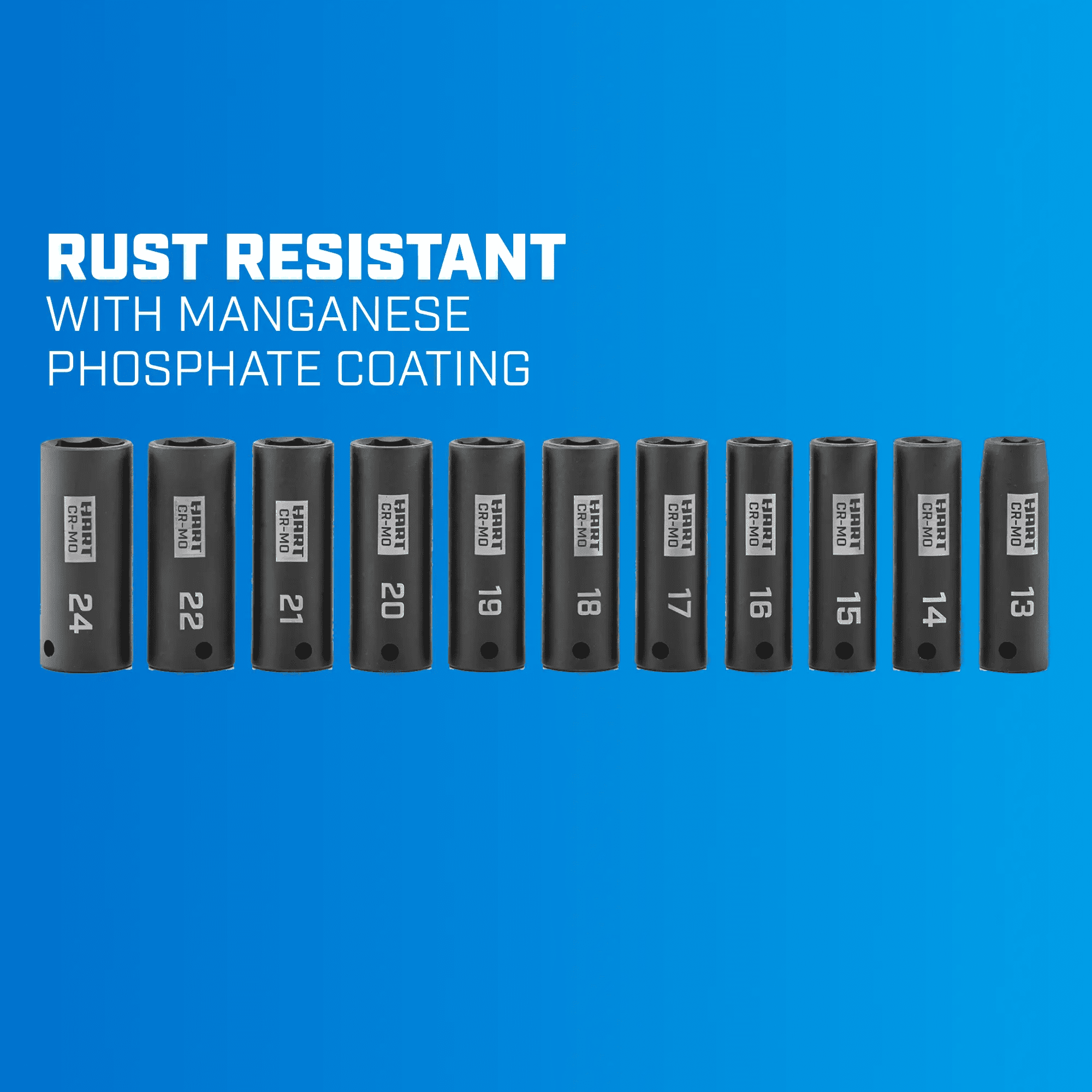 HART 11 Piece 1/2" CR-MO Impact Rated Socket Set, Metric Sockets