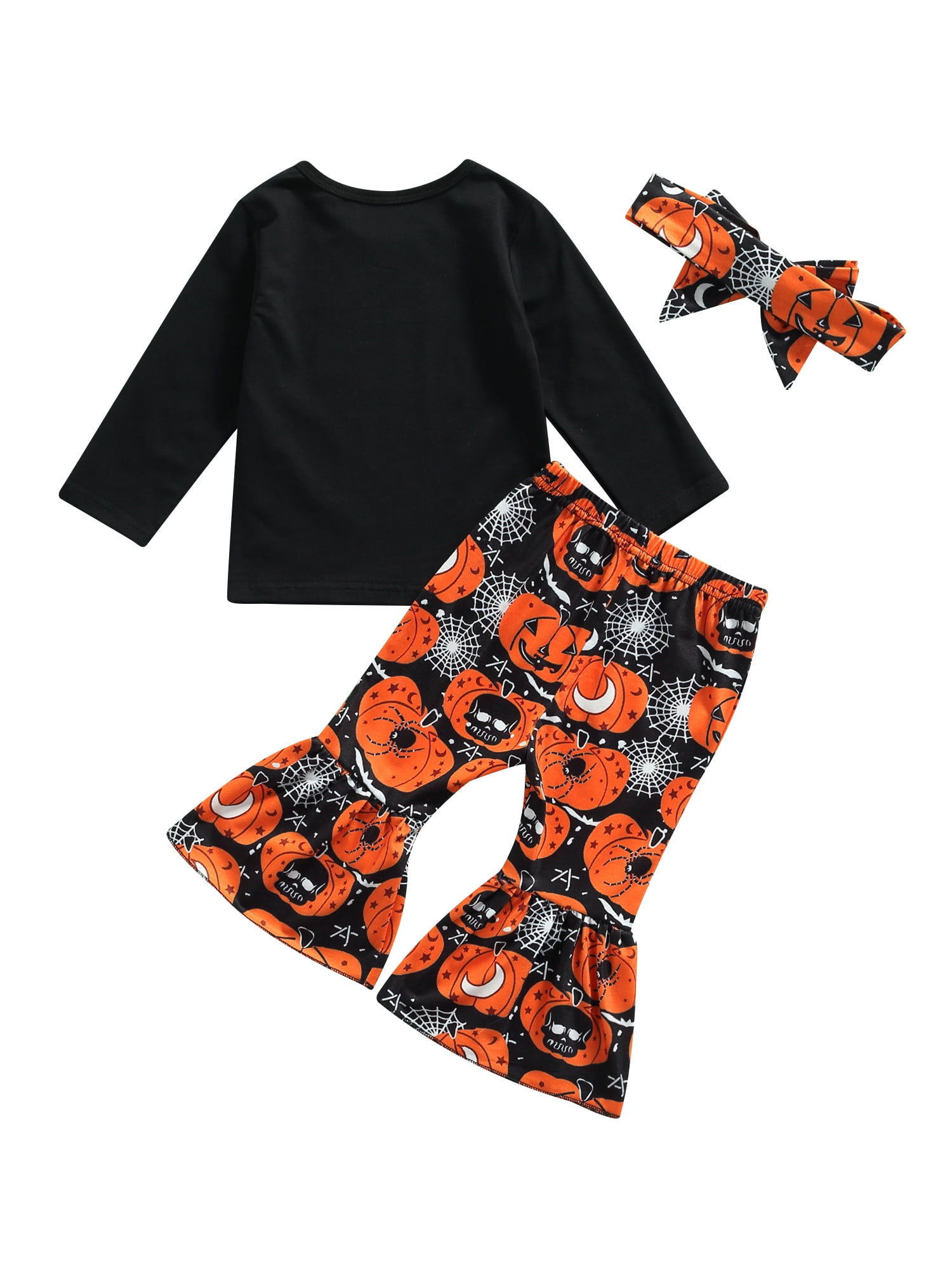 Adorable Child Girl Letter T-Shirt Lace Printed Trumpet Pants Outfits Kids Thanksgiving Day Long Top & Pants Set 