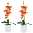 thumbnail image 5 of PTOOTP Set of 2 Artificial Orange Orchid Plants in Decorative Plastic Pots for Living Room Tabletop Home Decor, 5 of 8