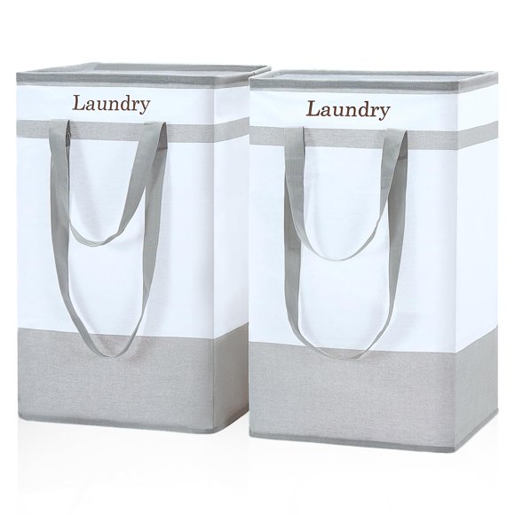 Cesto de ropa FairyHaus, 100 litros, paquete de 2 con asas fáciles de transportar, color gris