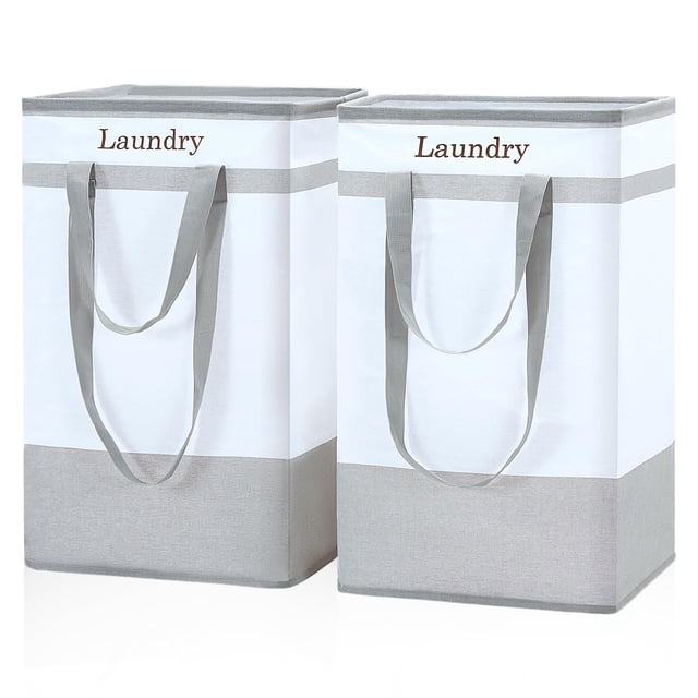 Cesto de ropa FairyHaus, 100 litros, paquete de 2 con asas fáciles de transportar, color gris