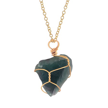 Natural Stone Chain Irregular Healing Crystal Raw Quartz Handmade Wrapped Gemstone Necklace for Women Men, Fluorite