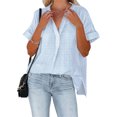 thumbnail image 4 of SAYOO , camisetas de manga corta para mujer, Color sólido/estampado, verano, cuello en V, blusas casuales sueltas, blusa, ropa de calle SAYOO Moda, 4 of 7