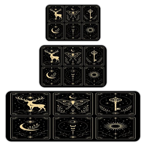 RKSupls Kitchen Rug Set 3 Piece Anti-Slip Flannel Floor Mats, Mystical Cards Grid Washable Absorbent Runner Mats for Kitchen Bathroom Home Decor
